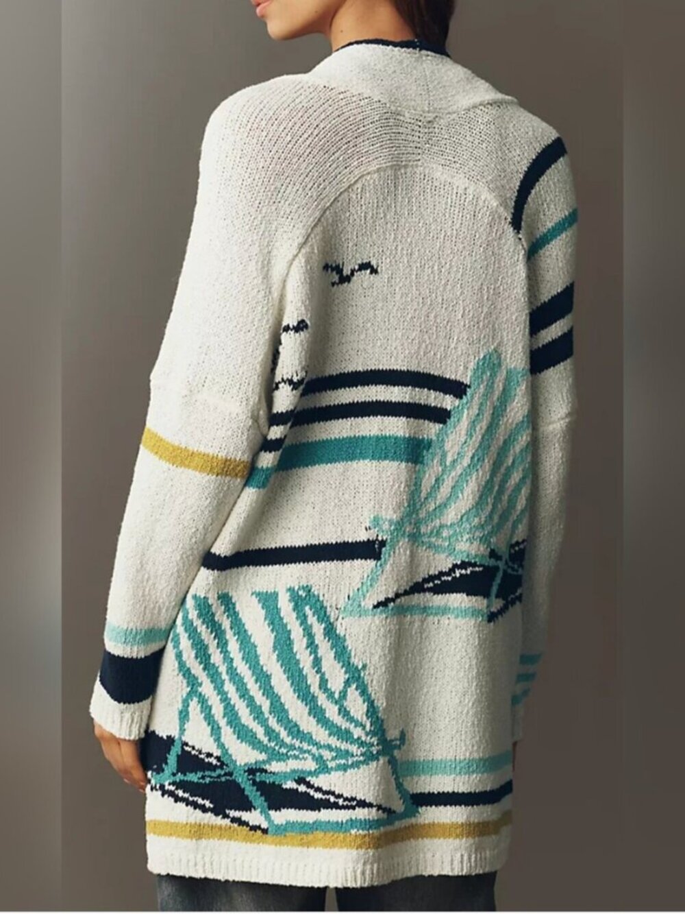 Anthropologie Maeve Cotton Oversized Nautical Graphic Cardigan size XS/S